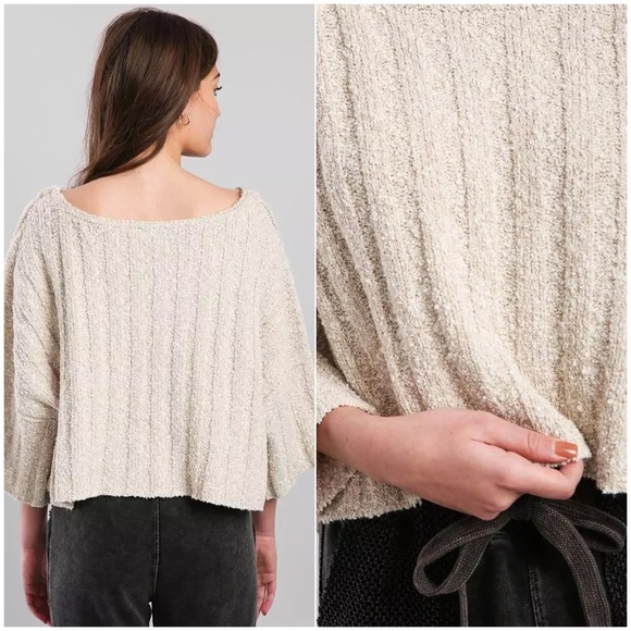 Free People Oatmeal Colored Chunky Knit Cropped Sweater - Picture 5 of 16